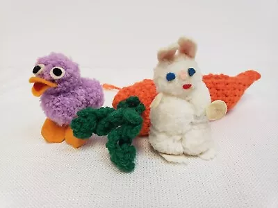 VTG Felt Pom Pom Easter Bunny Rabbit & Chick Crochet Carrot Makeup Pencil Case • $10.77