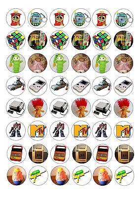 48 MINI TOYS OF THE 80s CUPCAKE TOPPER WAFER RICE EDIBLE FAIRY CAKE  TOPPERS • £2.50