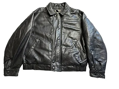 VTG Eddie Bauer Goose Down Leather Jacket Puffer Overcoat Brown Mens L Lamb • $103.67