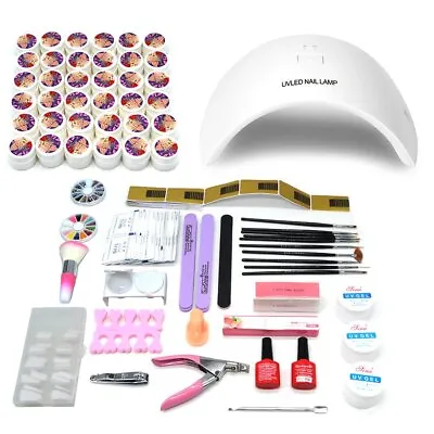 White LED Nail Polish Starter Kit Set 36 W Lamp Dryer With 36 Colors Glitter Gel • £27.99