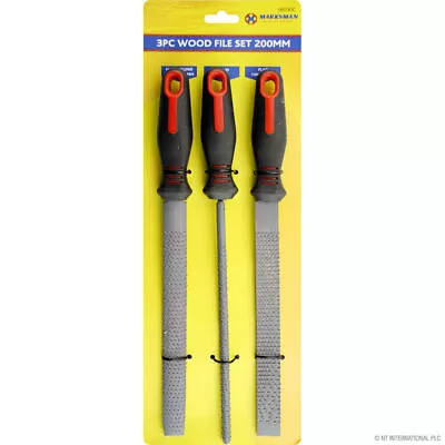 £2.50 • Buy 3pc Rasp File Set Round Flat Half Round Wood Metal Filling Kit Workshop 200mm