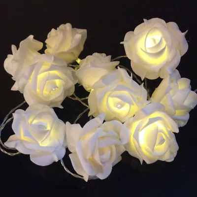 30 White Rose Bud Flower LED Light Sting 5m Wedding Party Event Table Room Decor • $29.50