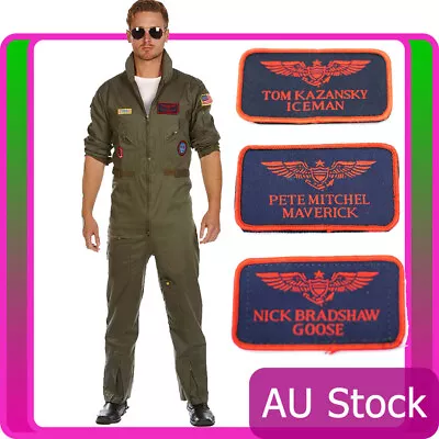 Mens Aviator Pilot Costume Flight Top 80s 1980s Pete Mitchell Maverick Gun Man • $73.14