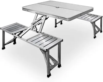 Portable Folding Camping Picnic Table And Chairs Stools Set Party Aluminium • £56.99