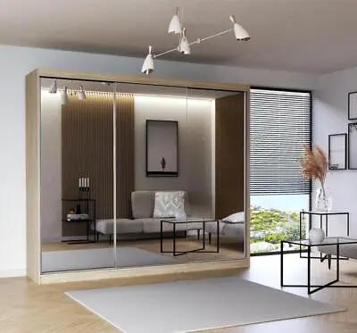 Milan Modern 2&3 Sliding Door Wardrobe Cabinet Bedroom 6 Sizes 4 Colors With LED • £500