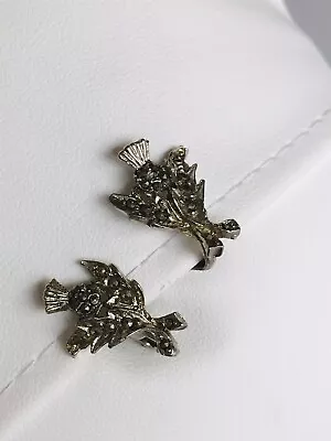 Vintage Marcasite Clip On Earrings As Scottish Thistles Silver Toned Fittings 1” • £2.20