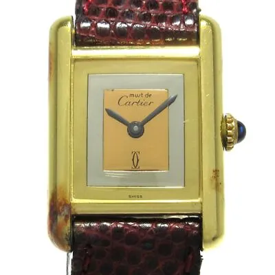 Auth Cartier Must De Cartier Tank Vermeil - 3.160925 Bordeaux Wrist Watch • $827