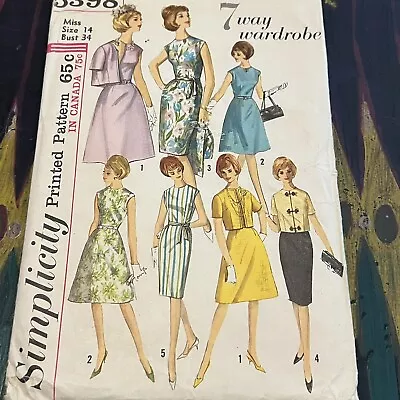 Vintage 1960s Simplicity 5398 MCM Dress Skirts + Jacket Sewing Pattern 14 CUT • $7