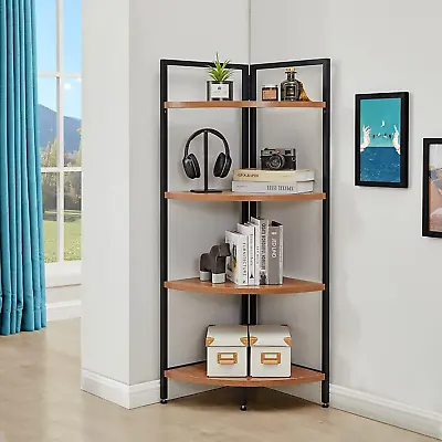 Corner Bookshelf 4 Tier Stand Storage Shelf Modern Black Bookcase Ladder Standin • $100.97