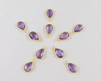 Gold Plated Amethyst Sterling Silver 10 Pcs Pear Connector Single & Double Bail • $21.50