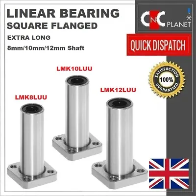 LMK8LUU LMK10LUU LMK12LUU Long Type Flange Bearing Bush Linear Shaft 8mm 10mm 12 • £10.95