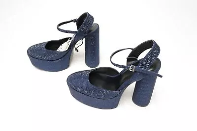 Zara Women's High-Heel Platform Shoes With Rhinestones CK7 Navy Blue Size US:10 • $59.99