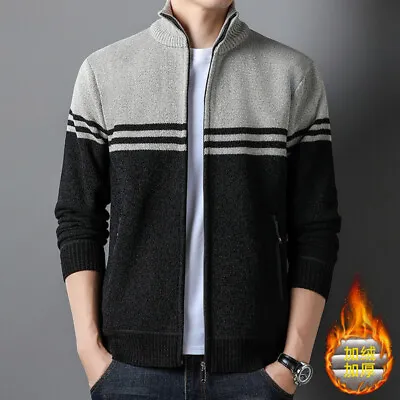 Men's Sweater Jacket Thickened Velvet Stand Collar Knitted Cardigan Jacket • $27.27