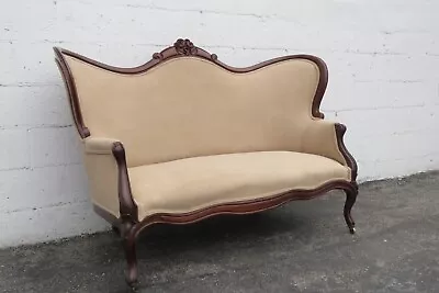 Late 1800s Victorian Carved Solid Walnut Settee Loveseat 3929 • $1015.75