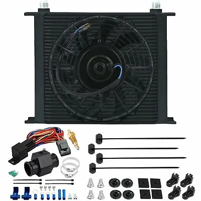 $129.95 • Buy 34 Row Transmission Oil Cooler Fan 38mm Hose 180f Thermostat Temp Switch Kit