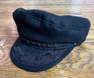 Vintage Woolen Greek Aegean Fishermans Cap Hat Black Size 6-3/4 Made In Greece • $25.62