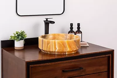 Natural Stone Vessel Bathroom Sink - Burj Honey Onyx • $375.95