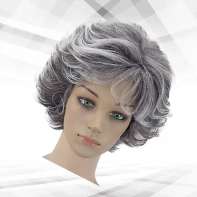 Masquerade Dress Up Wig Wavy Short Synthetic Mother Wigs Granny Wig Costume • $14.05