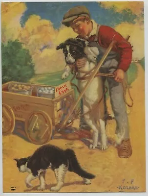 1930's-40's J. F. Kernan Print Boy Selling Eggs Holding Back His Dog From Cat • $34.99