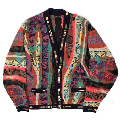 VTG Coogi Mens Cardigan Sweater L Multicolor Wool Oversized Button Front Biggie • $716.30