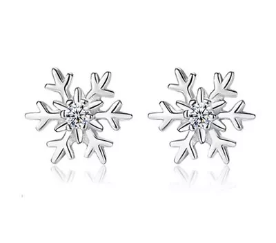 $9.95 • Buy 7mm Solid 925 Sterling Silver CZ Snowflake Stud Earrings Frozen Gift Box AJ