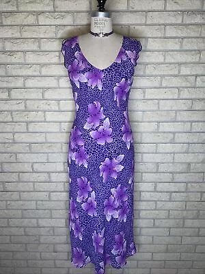 VTG C3 Conceptual Clothing Company Bias Cut Floral & Leopard Opaque Dress SZ 12 • $34