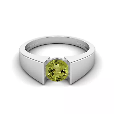 Round Peridot 925 Sterling Silver Solitaire Minimal Tension Set Women Ring • $37.63