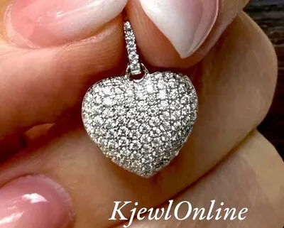 Puffed Micro Pave Heart Pendant VS Moissanite 0.58ctw Sterling Silver • $59.99