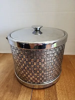 Vintage Silver Basketweave Pattern Ice Bucket With Liner And Tongs 6-1/2 High • $12.50