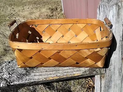 Vintage Doll Size Wooden Woven Slat Laundry Basket W Handles • $22.98