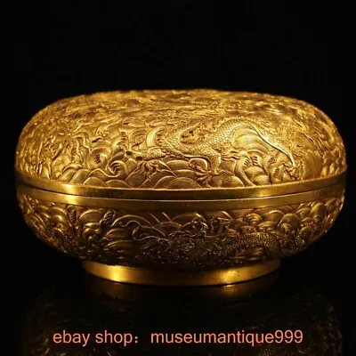 8  Marekd Chinese Qing Dynasty Copper Gilt Draogn Jewel Casket Jewellery Box • $1250