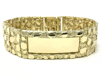 Men's 14k Yellow Gold Nugget ID Bracelet 8-8.5  21mm 64-66 Grams • $3960.49