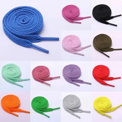 1Pair Shoe Laces Flat Coloured Trainer Boot Shoes Short Long Thin Kids Shoelaces • £1.99