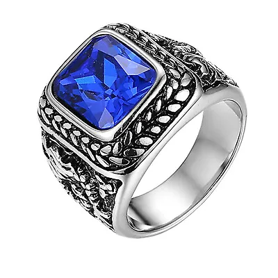 Men Glass Stone Simulated Onyx Dragon Ring Stainless Steel Signet Band Size 7-13 • $9.99