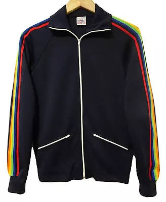 S Vtg 70s Sears Rainbow Striped Surf Skate Gay Venice Beach CA Mens Track Jacket • $55.99
