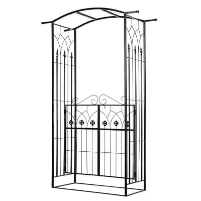 Outsunny Garden Entrance Metal Arch Gate Outdoor Patio Side Trellis Arbour Black • £90.95