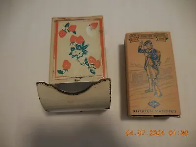 Vintage Antique Tin Metal Kitchen Wall-mount Matchbox Holder & Paper Match Box • $5