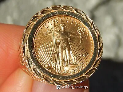 14K & 22K YELLOW GOLD 1/10th OUNCE AMERICAN EAGLE DIAMOND CUT FILIGREE COIN RING • $1536.32