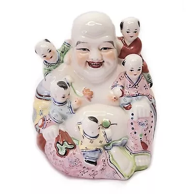 Laughing Buddha Chinese Famille Rose Porcelain With Children Statue 5.5” 1960's • £64.12