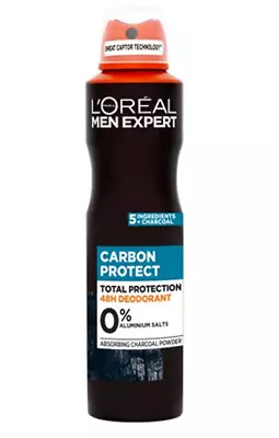 L'Oreal Men Expert Carbon Protect Deodorant 250ml 0% Aluminium Salt 48hr Protect • £7.50