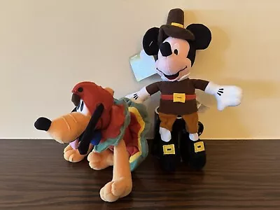 Vintage Disney Bean Bag Plush Fall 1999 Pilgrim Mickey Mouse & Pluto As A Turkey • $11