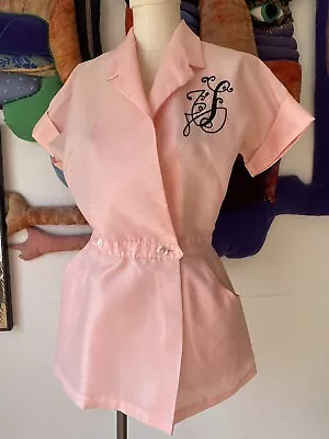 Vintage PINK Nurse Uniform Mini Dress Waitress Maid Pockets Brooks Of Dallas S • $45