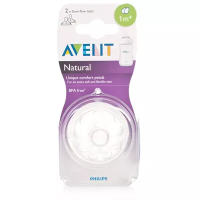 Philips Avent Natural Teat 1 Month+ Slow Flow - BPA Free - Anti Colic - 2 Pack • $20.95