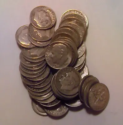 ROLL Of 50 ROOSEVELT DIMES (50 COINS) 90% SILVER (1946-64).  FULL DATES. • $100.05