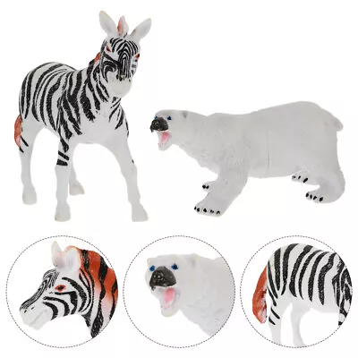  2 PCS Animal Ornaments Plastic Polar Bear Zebra Statue Mini For Decor • £12.68