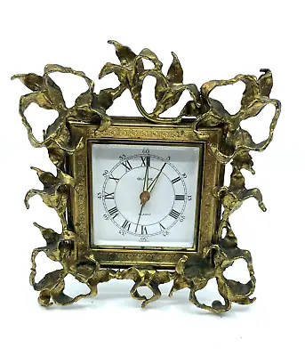 MCM Gold Alarm Clock Metal Desk Bedside Boudoir Ornate OOAK Vintage Avant Garde • $44.99