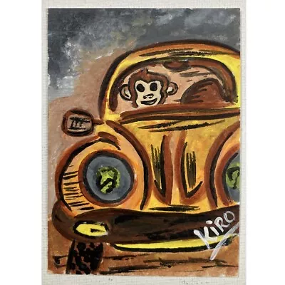 ACEO ORIGINAL PAINTING Mini Art Card Fantasy Animal Funny Monkey Driving Car • $9.99