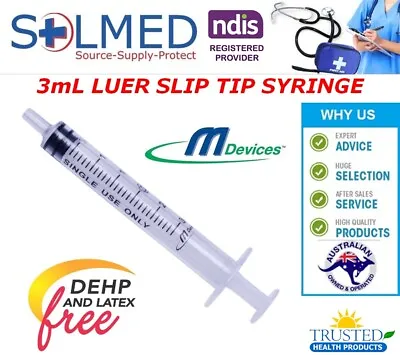 100 X 3ml Syringes LUER SLIP TIP - Syringes Only - No Hypodermic Needle  • $33