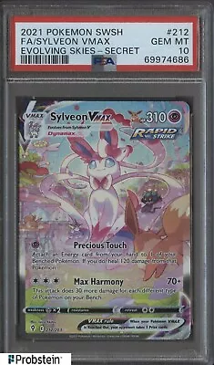 2021 Pokemon SWSH Evolving Skies Secret #212 FA Sylveon VMax PSA 10 GEM MINT • $82