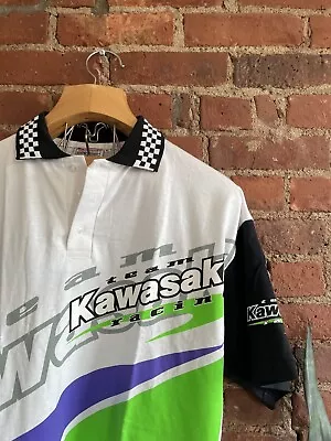 RARE Vintage Team Kawasaki Racing Polo Shirt XL Colorblock Polo Shirt Australia • $149.99